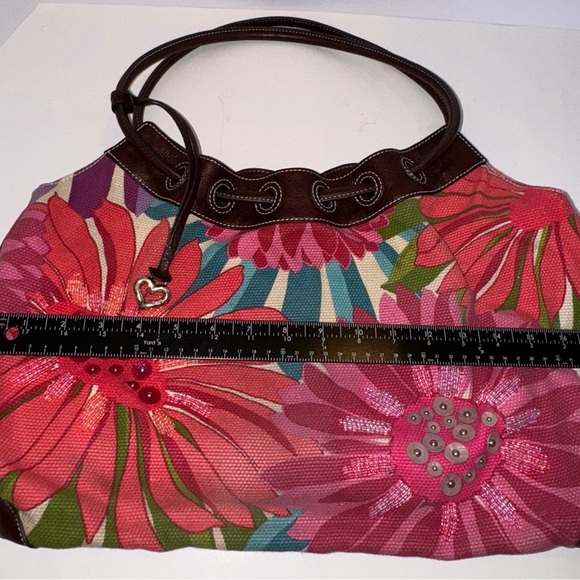 BRIGHTON 3D Flowered embroidered Pink Flowers hobo Shoulder Tote Bag - Picture 14 of 15